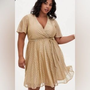 Torrid Like New Gold Glitter Polka Dot Faux Wrap Dress
